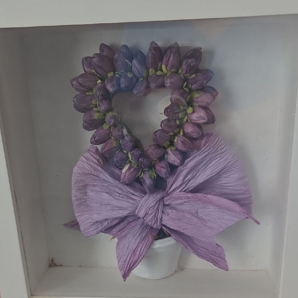 Purple Heart-Shaped Floral Display in Shadow Box - Picture 2 of 7